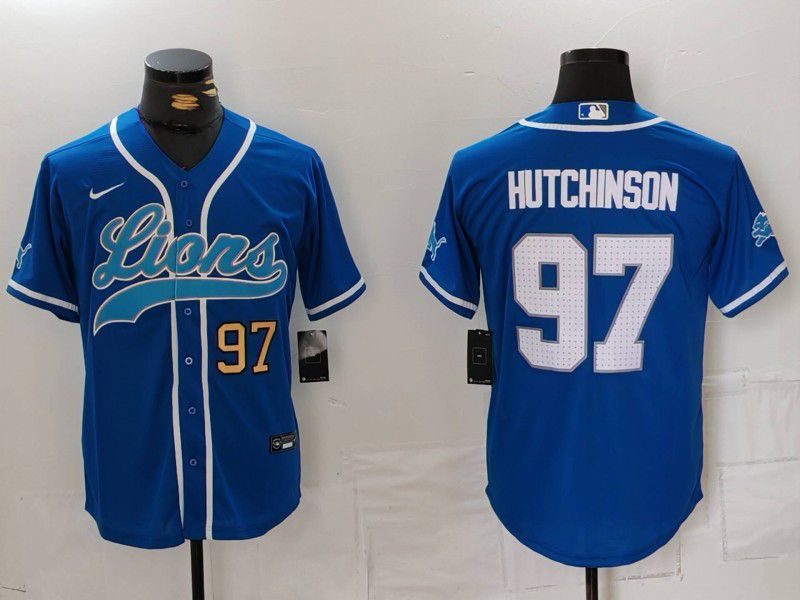 Men Detroit Lions #97 Hutchinson Blue Second generation joint name 2024 Nike Limited NFL Jersey style 8151